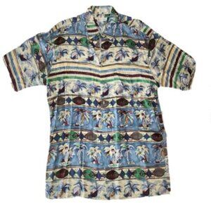 Pierre Cardin Hawaiian Palm Beach Pineapple Tropical Fruit Sz L Island Shirt
